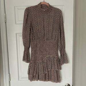 Hello Molly Brown Tan Ruffled Smocked Dress